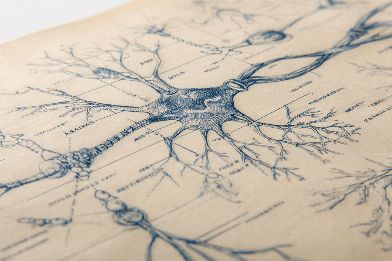 Vintage medical illustration of neural pathways and synapses